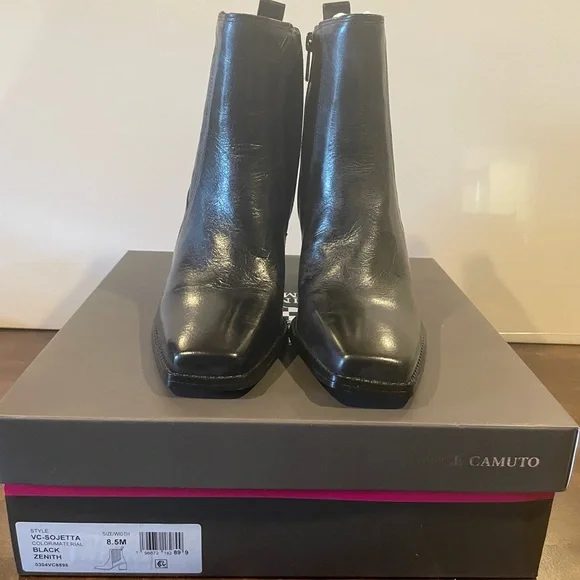 Vince Camuto Black Leather Ankle Boots. Size 8.5 - Picture 2 of 5